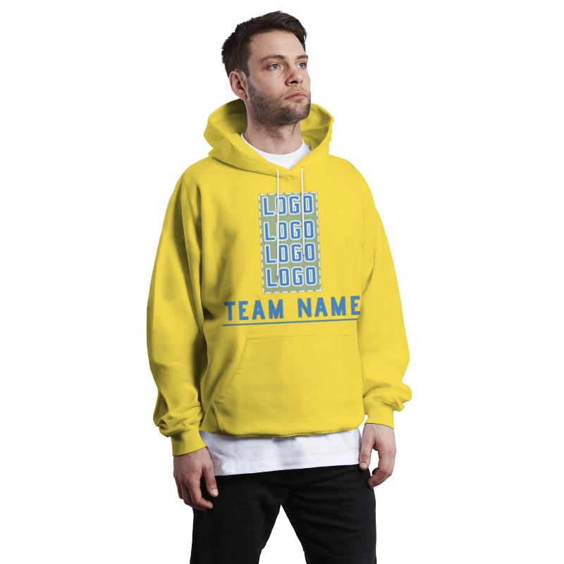 Custom Yellow Cerulean-White Classic Style Personalized Sport Pullover Hoodie