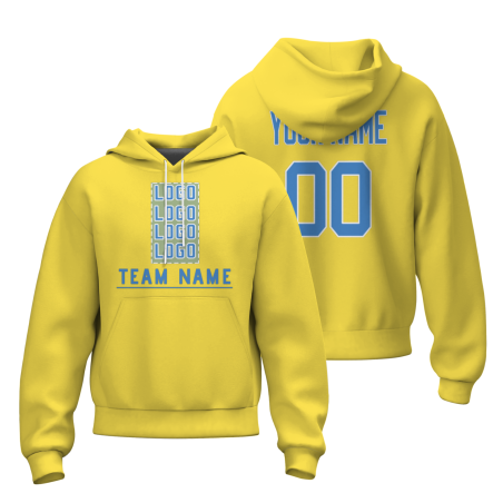 Custom Yellow Cerulean-White Classic Style Personalized Sport Pullover Hoodie