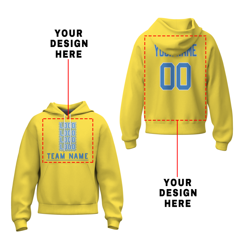 Custom Yellow Cerulean-White Classic Style Personalized Sport Pullover Hoodie