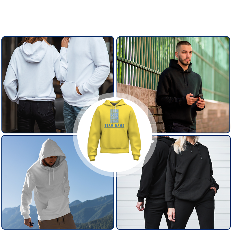 Custom Yellow Cerulean-White Classic Style Personalized Sport Pullover Hoodie