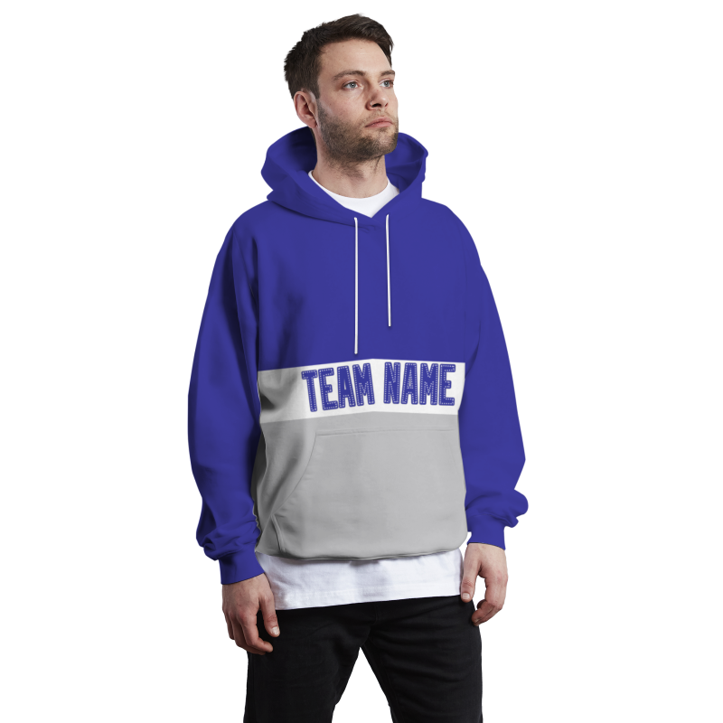 Custom Blue Gray White-Blue Classic Style Personalized Uniform Pullover Hoodie
