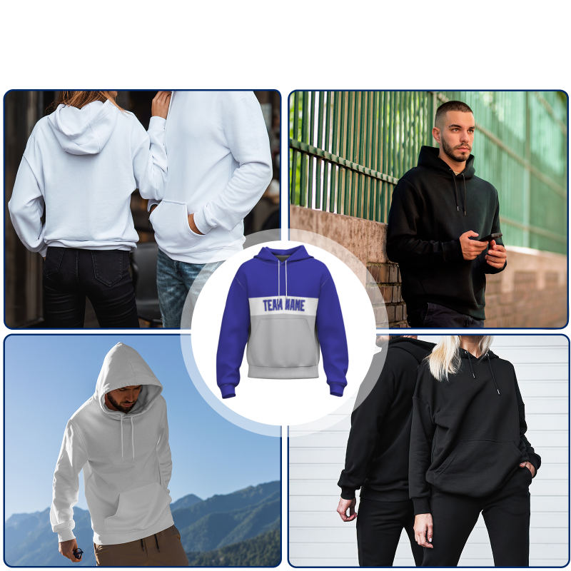 Custom Blue Gray White-Blue Classic Style Personalized Uniform Pullover Hoodie