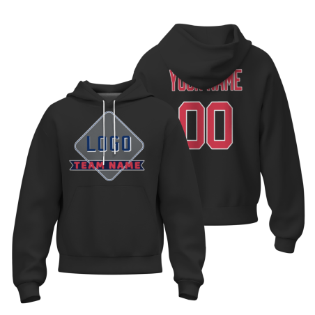 Custom Black Red-White Fashion Athletic Pullover Sweatshirt Hoodie