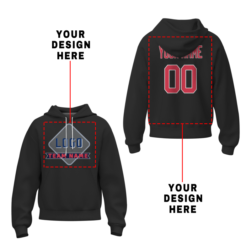 Custom Black Red-White Fashion Athletic Pullover Sweatshirt Hoodie