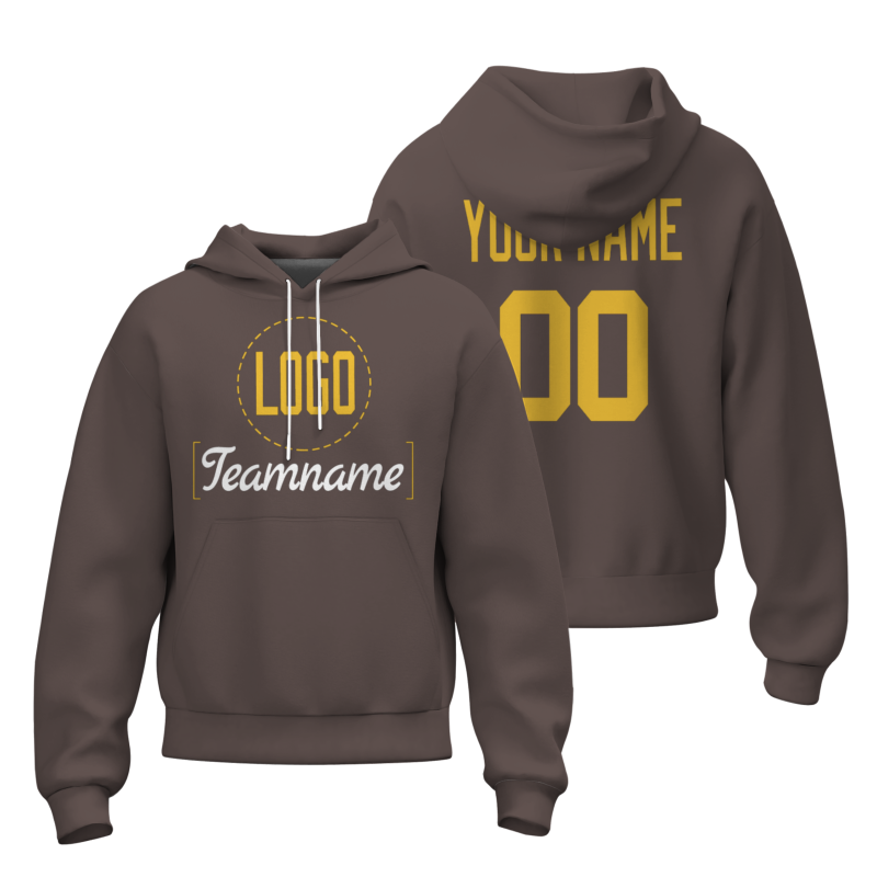 Custom Dark Brown Yellow-White Classic Style Personalized Uniform Pullover Hoodie