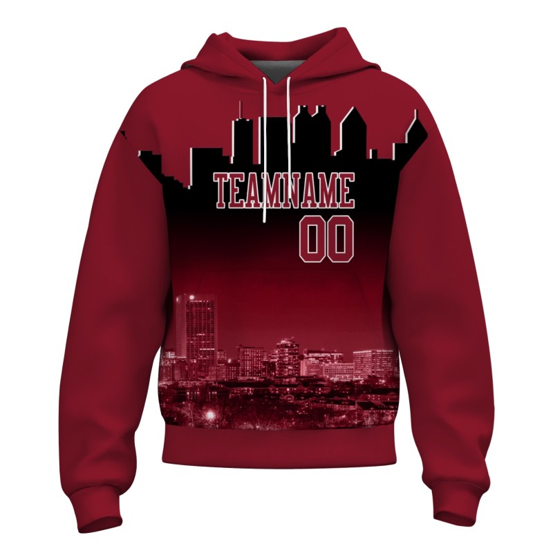 Custom Red Black City Silhouette Style Fashion Athletic Pullover Sweatshirt Hoodie