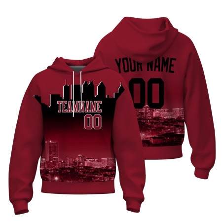 Custom Red Black City Silhouette Style Fashion Athletic Pullover Sweatshirt Hoodie