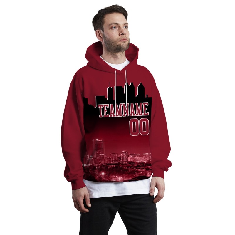 Custom Red Black City Silhouette Style Fashion Athletic Pullover Sweatshirt Hoodie