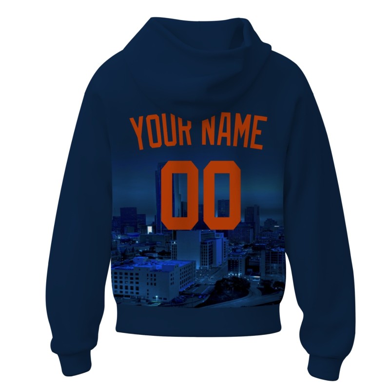 Custom Navy Blue Orange City Silhouette Style Fashion Athletic Pullover Sweatshirt Hoodie