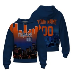 Custom Navy Blue Orange City Silhouette Style Fashion Athletic Pullover Sweatshirt Hoodie