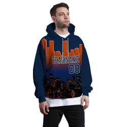 Custom Navy Blue Orange City Silhouette Style Fashion Athletic Pullover Sweatshirt Hoodie