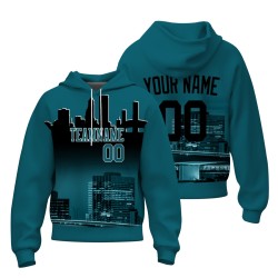 Custom Blue Green Black City Silhouette Style Fashion Athletic Pullover Sweatshirt Hoodie