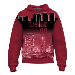 Custom  Brick Red Black City Silhouette Style Fashion Athletic Pullover Sweatshirt Hoodie