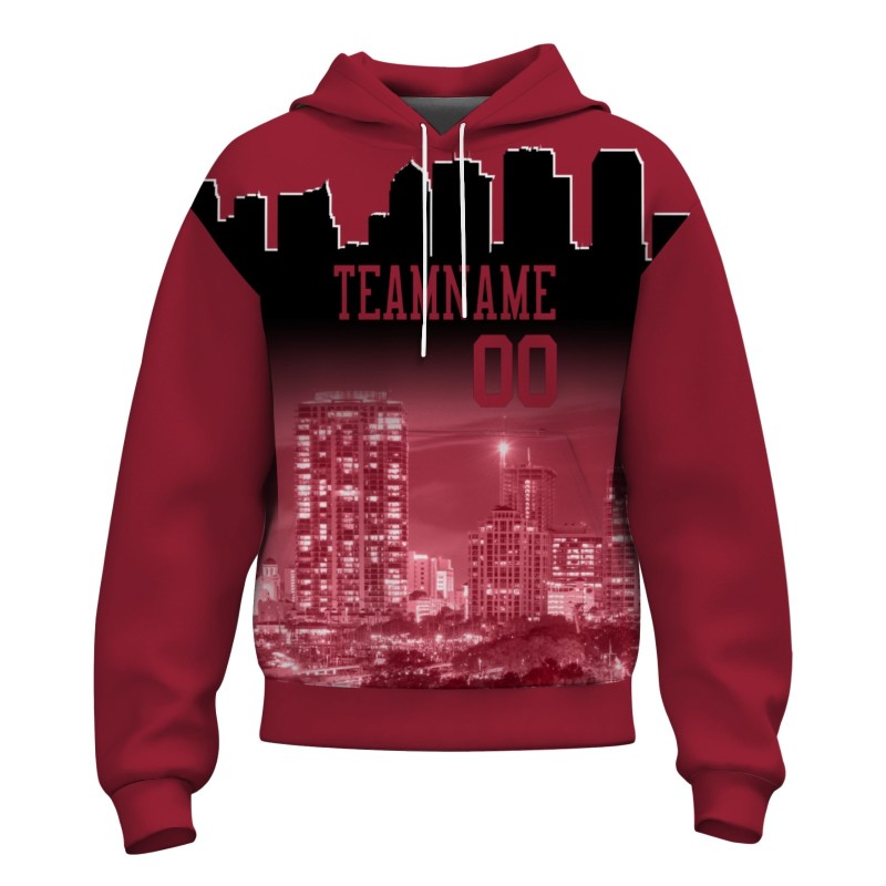 Custom  Brick Red Black City Silhouette Style Fashion Athletic Pullover Sweatshirt Hoodie