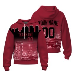 Custom  Brick Red Black City Silhouette Style Fashion Athletic Pullover Sweatshirt Hoodie