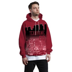 Custom  Brick Red Black City Silhouette Style Fashion Athletic Pullover Sweatshirt Hoodie