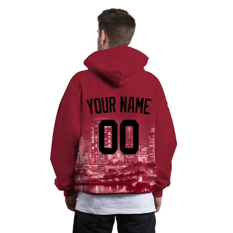 Custom  Brick Red Black City Silhouette Style Fashion Athletic Pullover Sweatshirt Hoodie