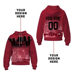 Custom  Brick Red Black City Silhouette Style Fashion Athletic Pullover Sweatshirt Hoodie