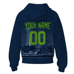 Custom Royal Blue Green City Silhouette Style Fashion Athletic Pullover Sweatshirt Hoodie