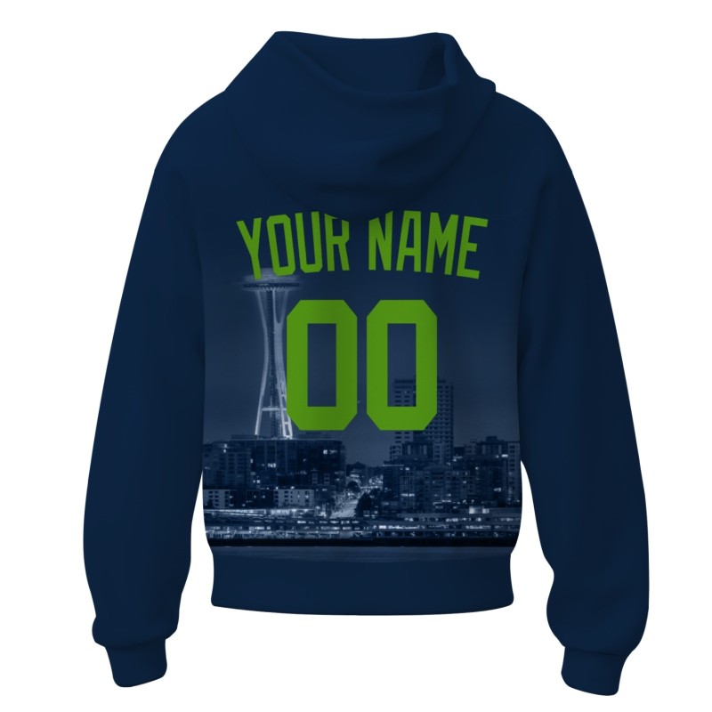 Custom Royal Blue Green City Silhouette Style Fashion Athletic Pullover Sweatshirt Hoodie