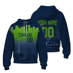 Custom Royal Blue Green City Silhouette Style Fashion Athletic Pullover Sweatshirt Hoodie