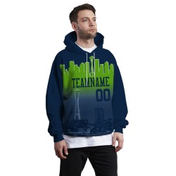 Custom Royal Blue Green City Silhouette Style Fashion Athletic Pullover Sweatshirt Hoodie