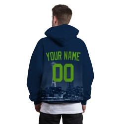 Custom Royal Blue Green City Silhouette Style Fashion Athletic Pullover Sweatshirt Hoodie