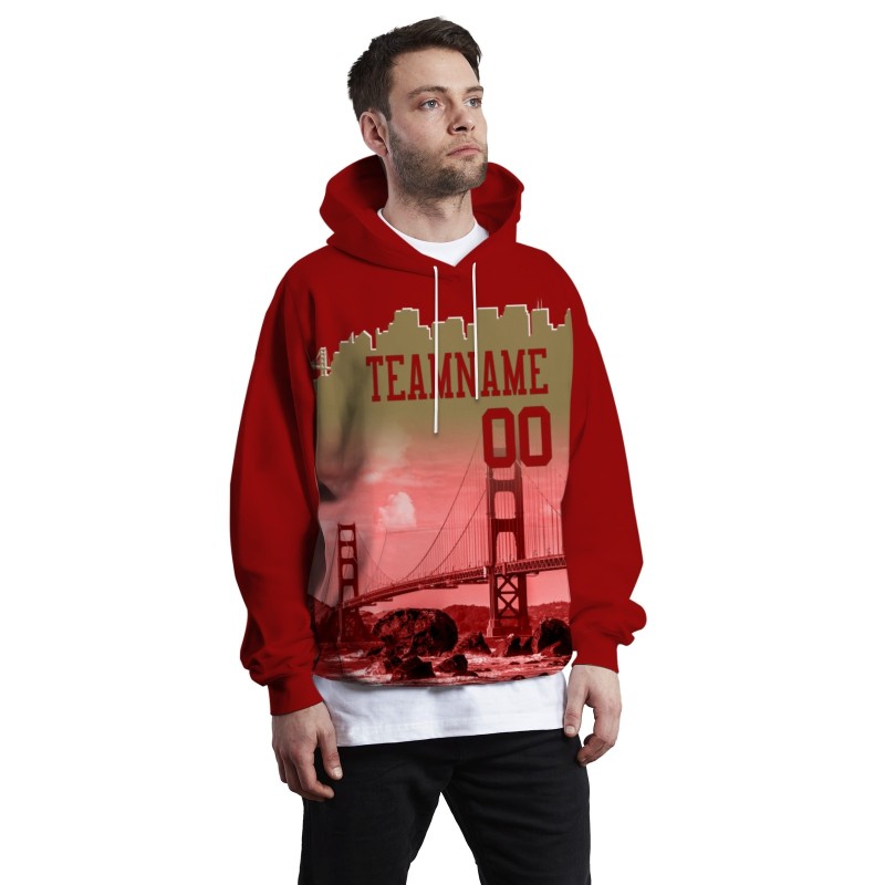 Custom Red Old Gold City Silhouette Style Fashion Athletic Pullover Sweatshirt Hoodie