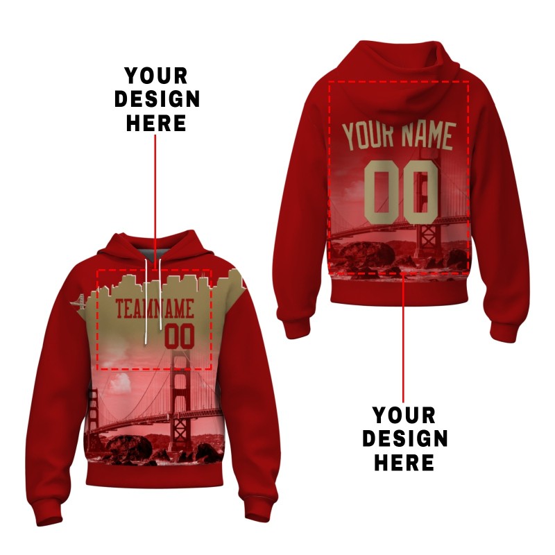 Custom Red Old Gold City Silhouette Style Fashion Athletic Pullover Sweatshirt Hoodie