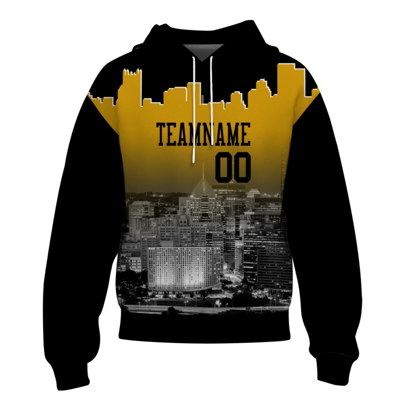 Custom Black Gold City Silhouette Style Fashion Athletic Pullover Sweatshirt Hoodie