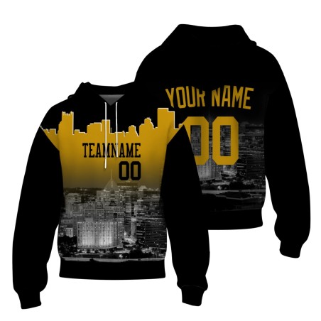 Custom Black Gold City Silhouette Style Fashion Athletic Pullover Sweatshirt Hoodie