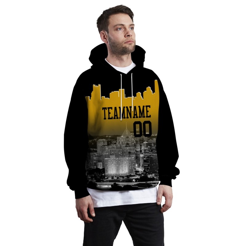 Custom Black Gold City Silhouette Style Fashion Athletic Pullover Sweatshirt Hoodie
