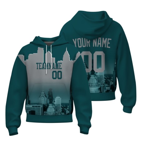 Custom Pine Green Gray City Silhouette Style Fashion Athletic Pullover Sweatshirt Hoodie