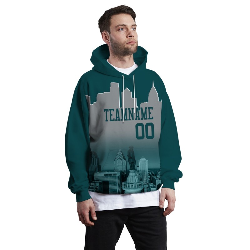 Custom Pine Green Gray City Silhouette Style Fashion Athletic Pullover Sweatshirt Hoodie