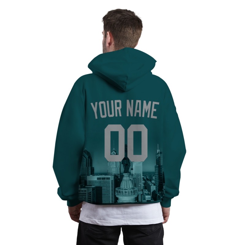 Custom Pine Green Gray City Silhouette Style Fashion Athletic Pullover Sweatshirt Hoodie