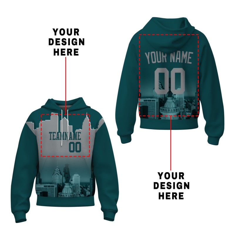 Custom Pine Green Gray City Silhouette Style Fashion Athletic Pullover Sweatshirt Hoodie