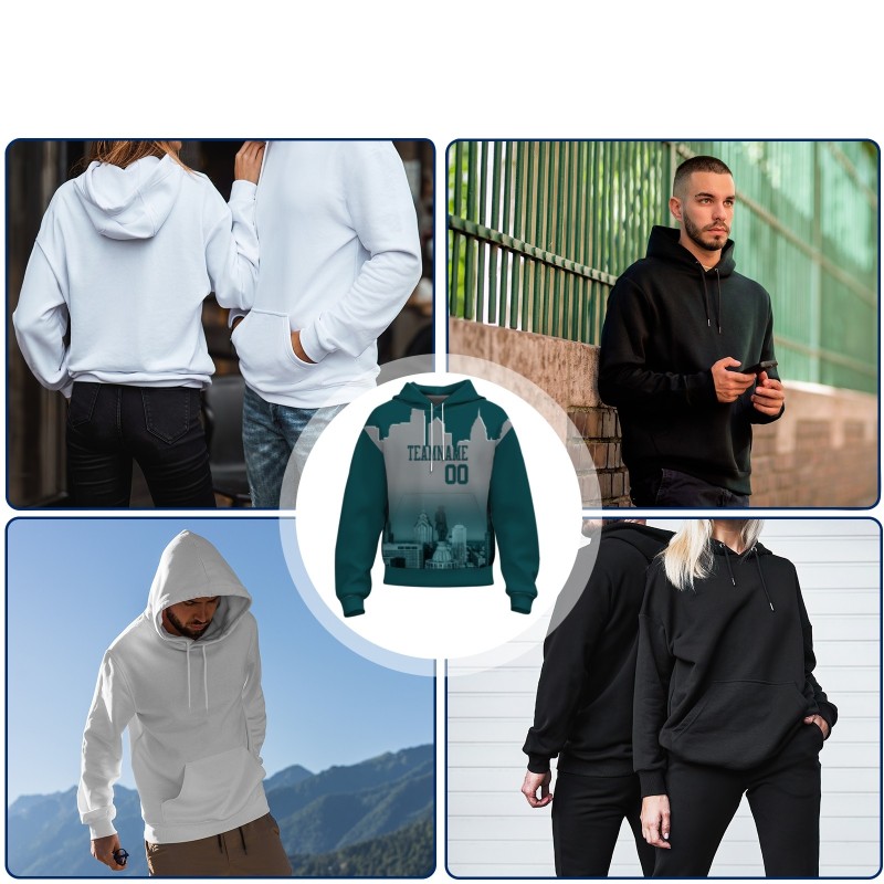 Custom Pine Green Gray City Silhouette Style Fashion Athletic Pullover Sweatshirt Hoodie