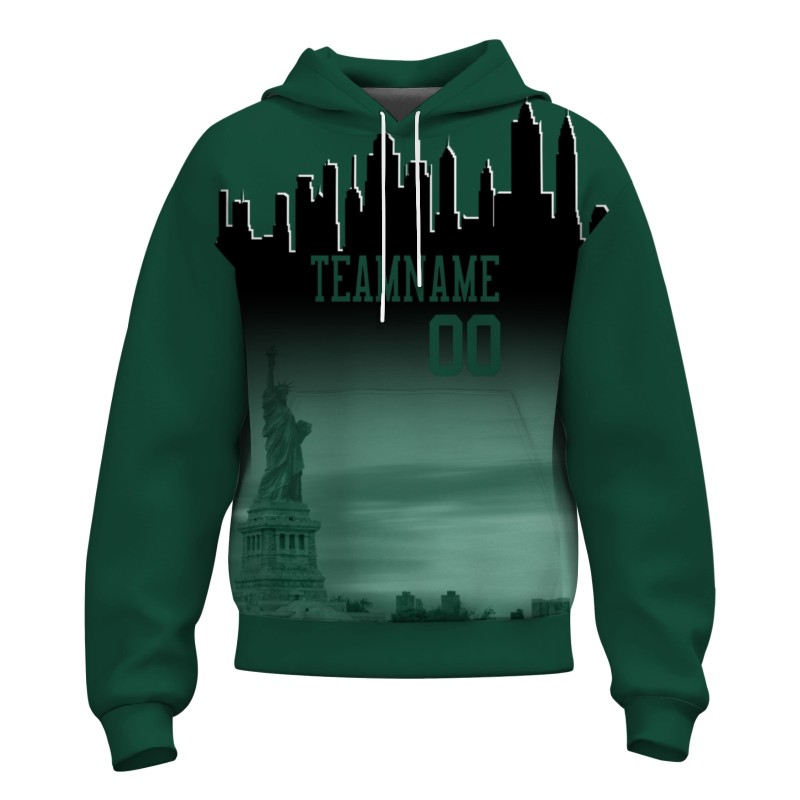 Custom Forest Green Black City Silhouette Style Fashion Athletic Pullover Sweatshirt Hoodie