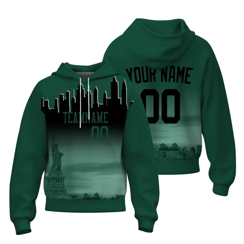 Custom Forest Green Black City Silhouette Style Fashion Athletic Pullover Sweatshirt Hoodie
