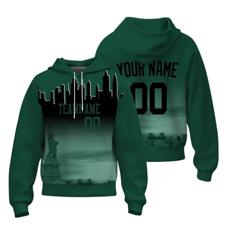Custom Forest Green Black City Silhouette Style Fashion Athletic Pullover Sweatshirt Hoodie