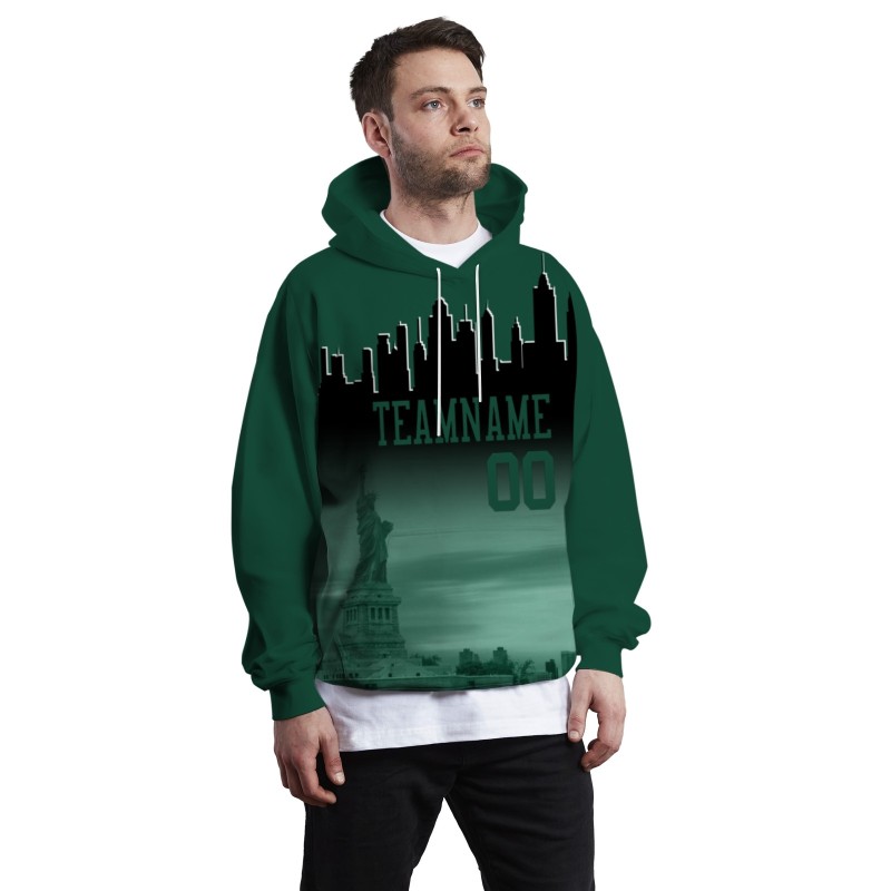 Custom Forest Green Black City Silhouette Style Fashion Athletic Pullover Sweatshirt Hoodie