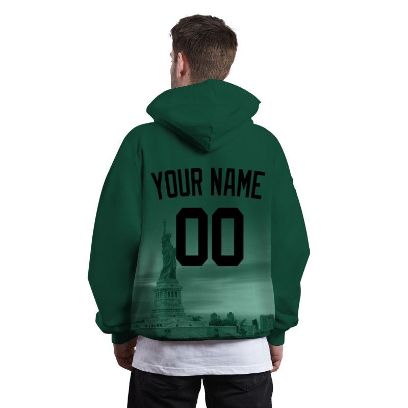 Custom Forest Green Black City Silhouette Style Fashion Athletic Pullover Sweatshirt Hoodie