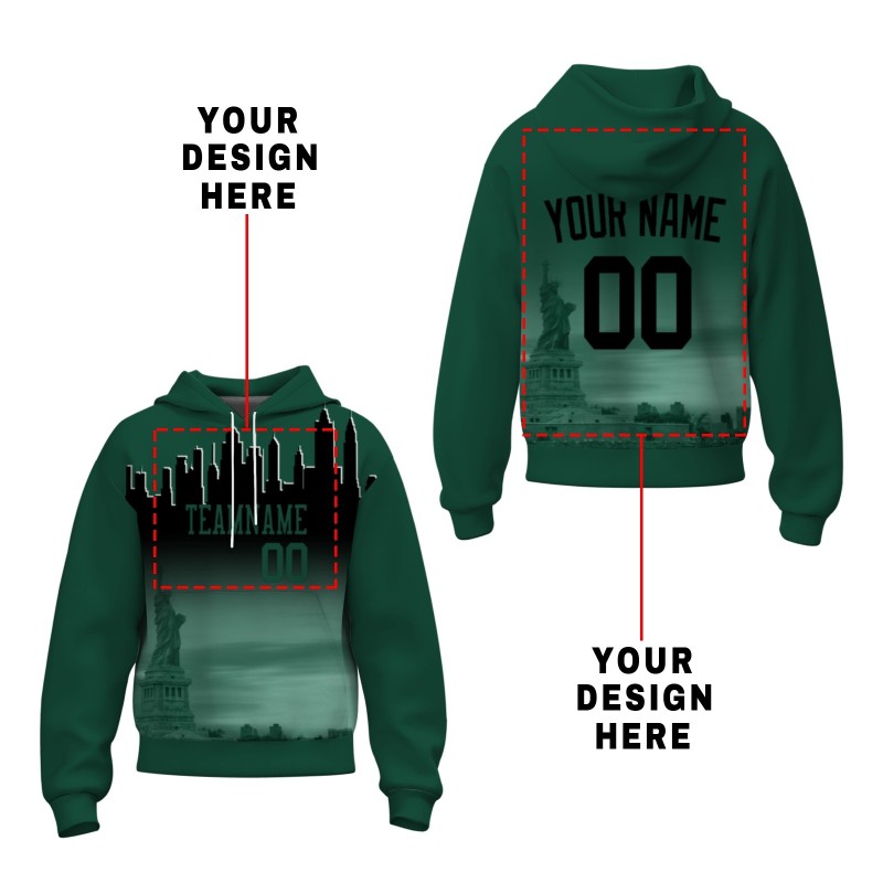 Custom Forest Green Black City Silhouette Style Fashion Athletic Pullover Sweatshirt Hoodie