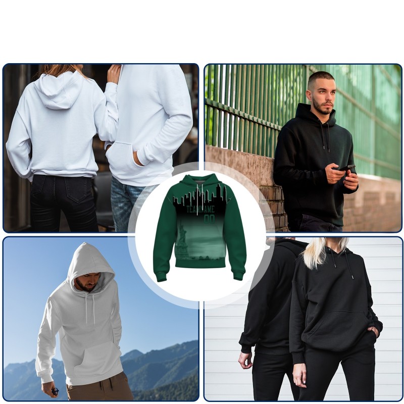Custom Forest Green Black City Silhouette Style Fashion Athletic Pullover Sweatshirt Hoodie