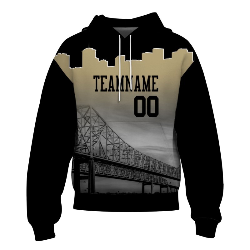 Custom Black Old Gold City Silhouette Style Fashion Athletic Pullover Sweatshirt Hoodie