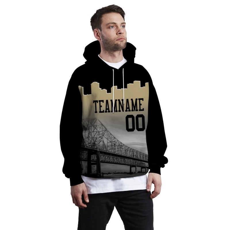 Custom Black Old Gold City Silhouette Style Fashion Athletic Pullover Sweatshirt Hoodie