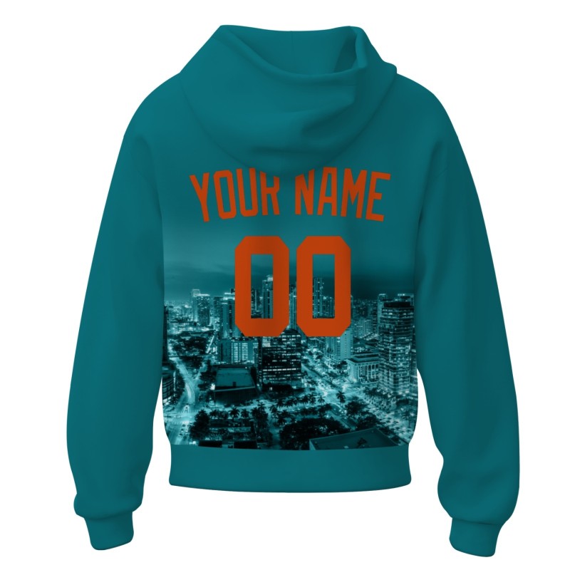 Custom Blue Green Orange City Silhouette Style Fashion Athletic Pullover Sweatshirt Hoodie