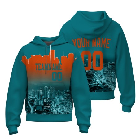Custom Blue Green Orange City Silhouette Style Fashion Athletic Pullover Sweatshirt Hoodie