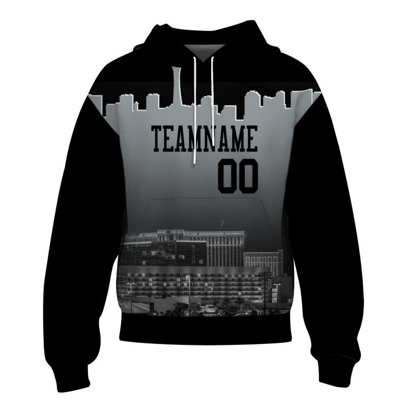 Custom Black Gray City Silhouette Style Fashion Athletic Pullover Sweatshirt Hoodie