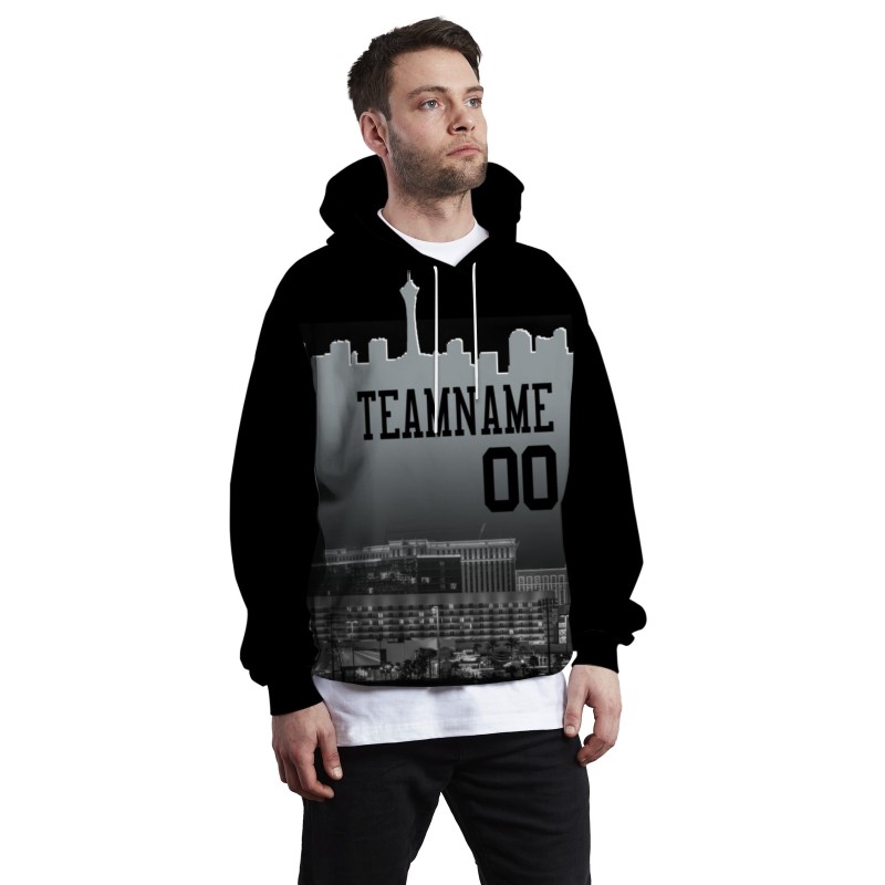 Custom Black Gray City Silhouette Style Fashion Athletic Pullover Sweatshirt Hoodie